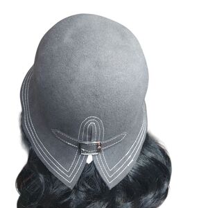 The Hatter Company Gray Felt Cloche Hat with Buckle Stitch Detail Vintage Inspir